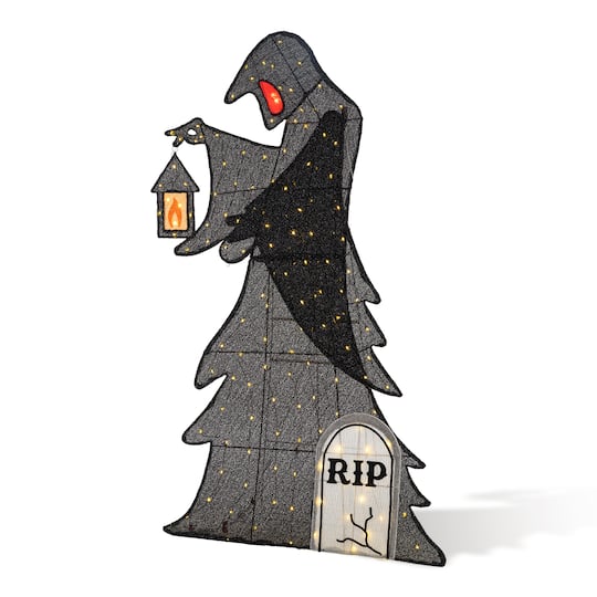 Glitzhome® 60" Lighted Halloween 2D Grim Reaper Outdoor Decor with 160 Warm White LED Lights